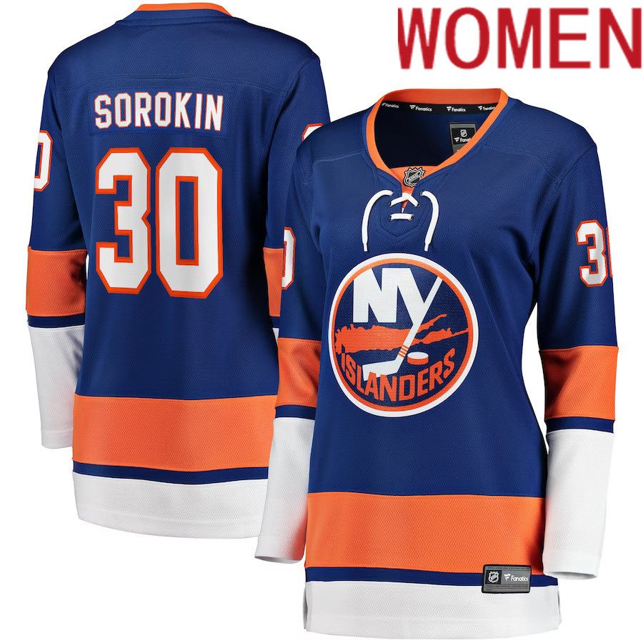 Women New York Islanders #30 Ilya Sorokin Fanatics Branded Royal Home Breakaway Player NHL Jersey
